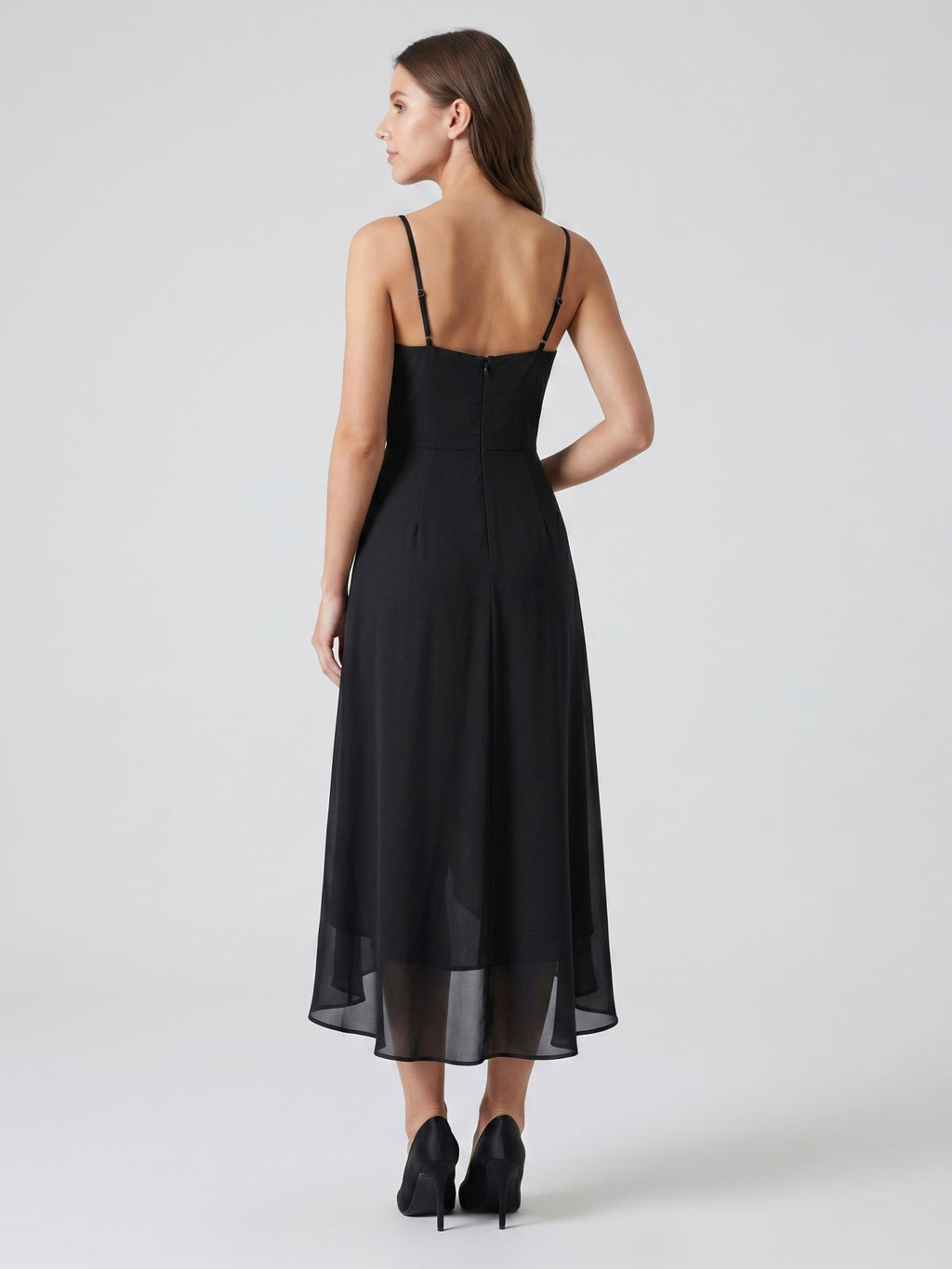 Black Chiffon Sheath Sweetheart Backless Asymmetrical Pleated Bridesmaid Dress - Curvevia