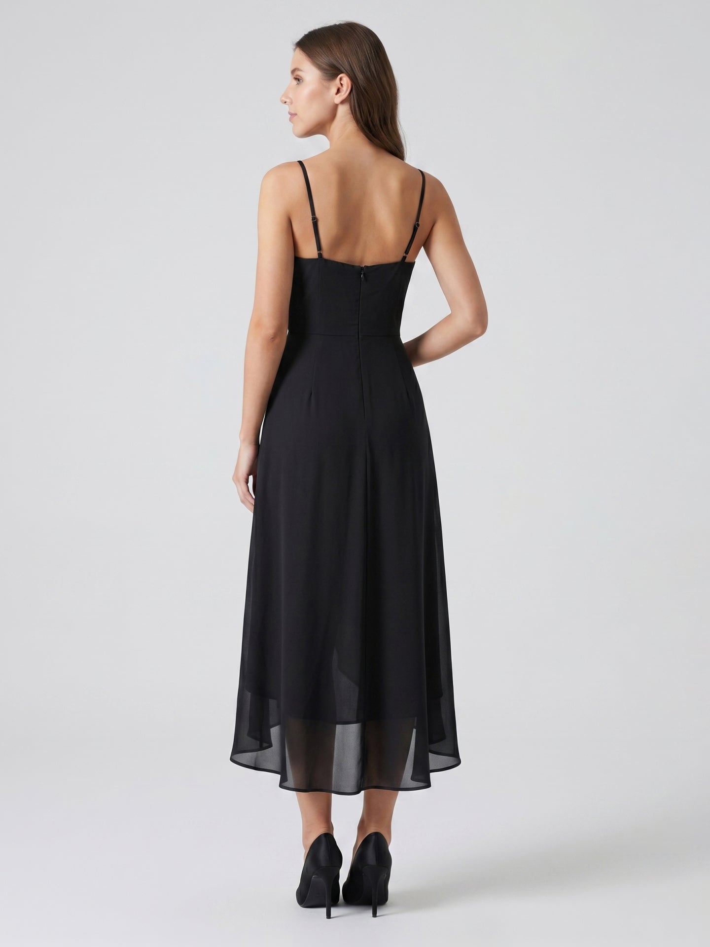 Black Chiffon Sheath Sweetheart Backless Asymmetrical Pleated Bridesmaid Dress - Curvevia