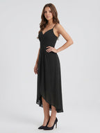 Black Chiffon Sheath Sweetheart Backless Asymmetrical Pleated Bridesmaid Dress - Curvevia
