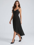 Black Chiffon Sheath Sweetheart Backless Asymmetrical Pleated Bridesmaid Dress - Curvevia