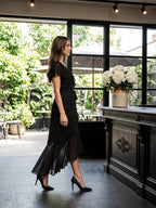 Black Chiffon Sheath V-Neck Back Zip Asymmetrical Ruffle Bridesmaid Dress - Curvevia