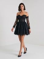 Black Lace A-Line Sweetheart Short Homecoming Dress with Sequins - Curvevia