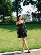 Black Lace A-Line Sweetheart Short Homecoming Dress with Sequins - Curvevia
