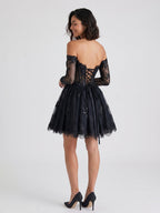 Black Lace A-Line Sweetheart Short Homecoming Dress with Sequins - Curvevia