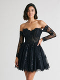 Black Lace A-Line Sweetheart Short Homecoming Dress with Sequins - Curvevia