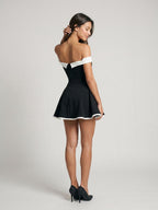 Black Matte Satin A-Line Off-the-Shoulder Backless Short Homecoming Dress - Curvevia