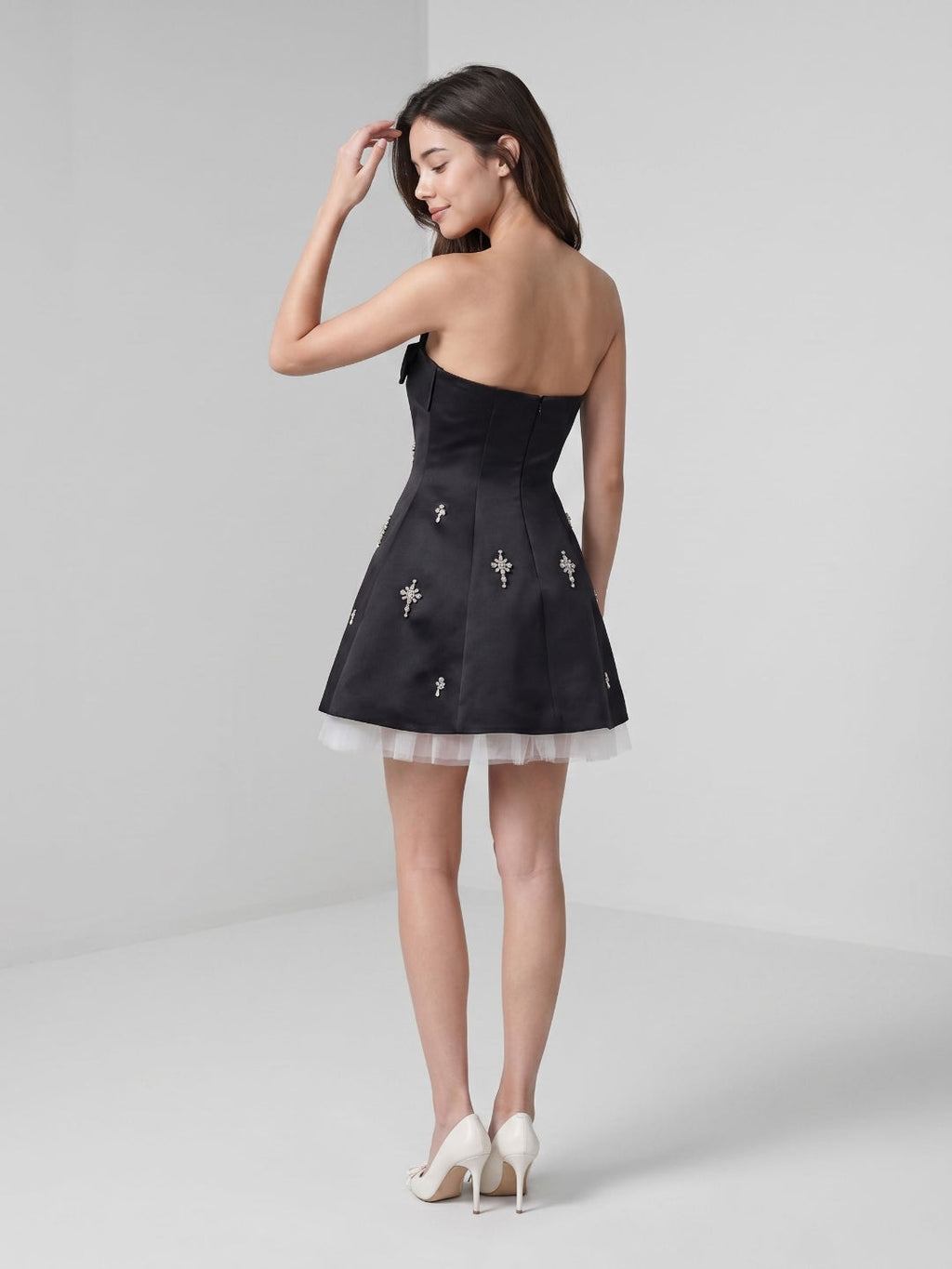 Black Matte Satin A-Line Straight Neck Backless Short Homecoming Dress with Beading - Curvevia