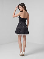 Black Matte Satin A-Line Straight Neck Backless Short Homecoming Dress with Beading - Curvevia