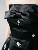 Black Matte Satin A-Line Straight Neck Backless Short Homecoming Dress with Beading - Curvevia