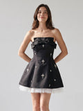 Black Matte Satin A-Line Straight Neck Backless Short Homecoming Dress with Beading - Curvevia