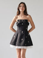 Black Matte Satin A-Line Straight Neck Backless Short Homecoming Dress with Beading - Curvevia
