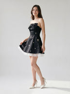 Black Matte Satin A-Line Straight Neck Backless Short Homecoming Dress with Beading - Curvevia