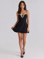 Black Matte Satin A-Line Sweetheart Backless Short Homecoming Dress with Beading - Curvevia