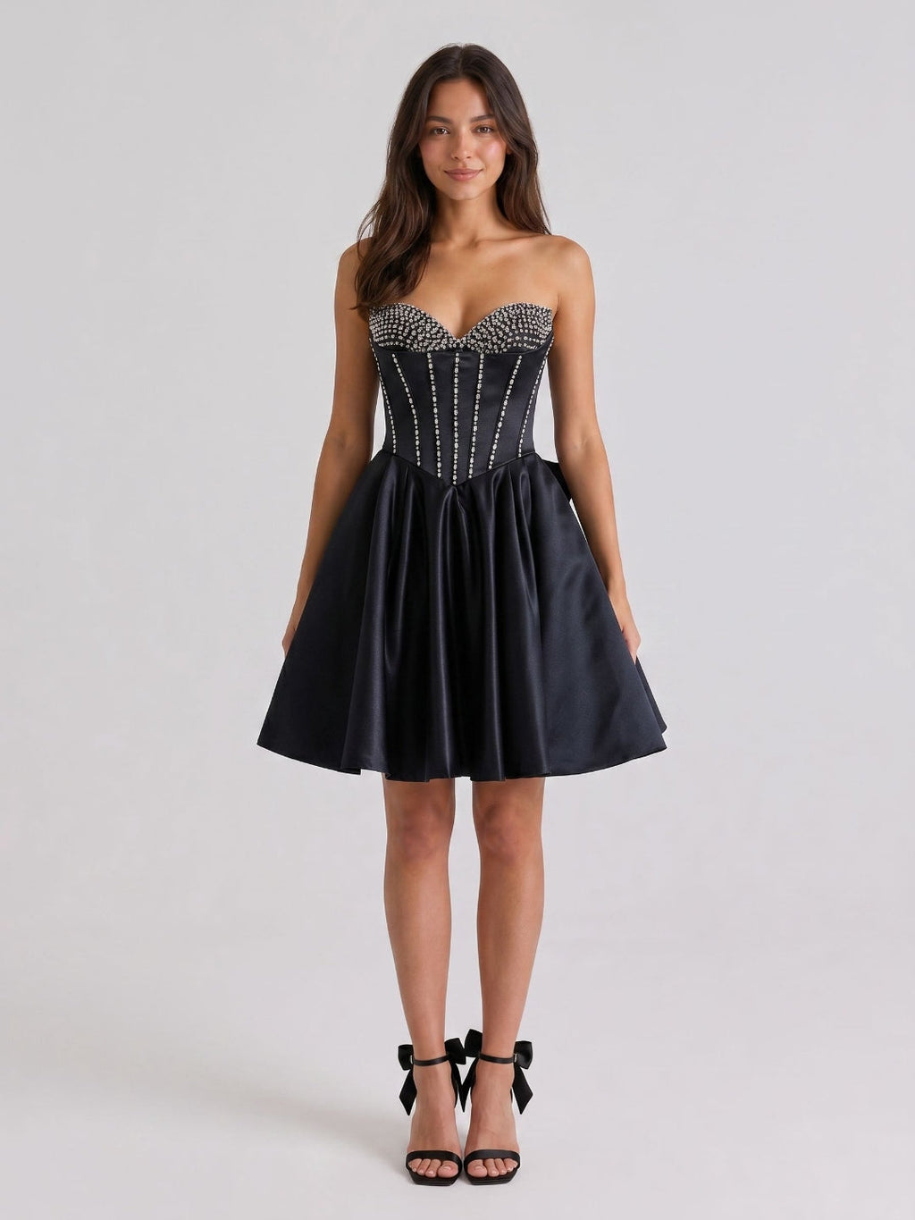 Black Matte Satin A-Line Sweetheart Short Homecoming Dress with Beading - Curvevia