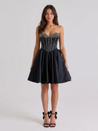 Black Matte Satin A-Line Sweetheart Short Homecoming Dress with Beading - Curvevia