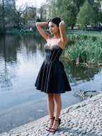 Black Matte Satin A-Line Sweetheart Short Homecoming Dress with Beading - Curvevia