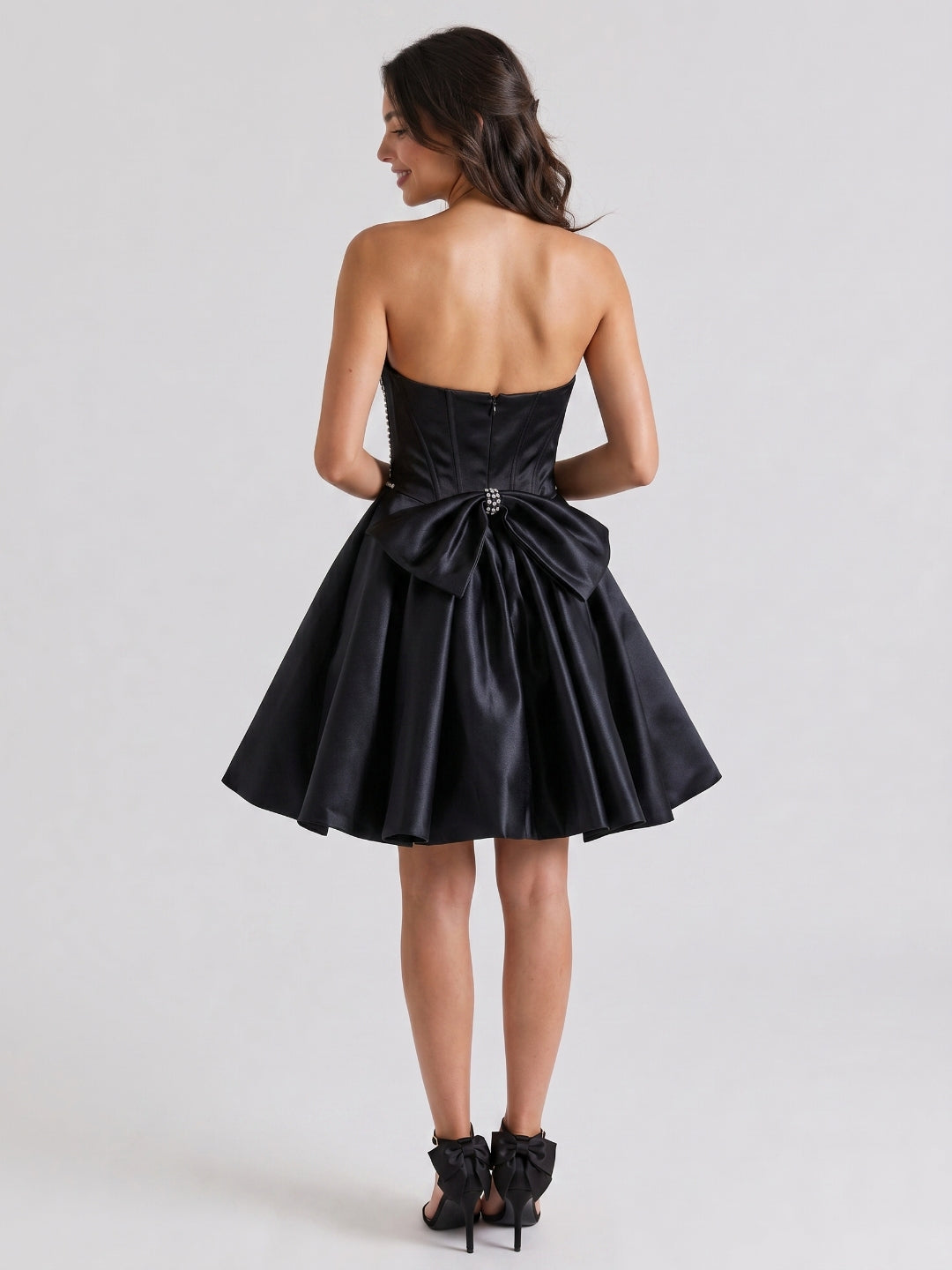 Black Matte Satin A-Line Sweetheart Short Homecoming Dress with Beading - Curvevia