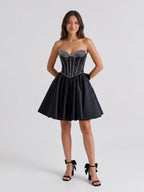 Black Matte Satin A-Line Sweetheart Short Homecoming Dress with Beading - Curvevia