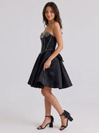 Black Matte Satin A-Line Sweetheart Short Homecoming Dress with Beading - Curvevia