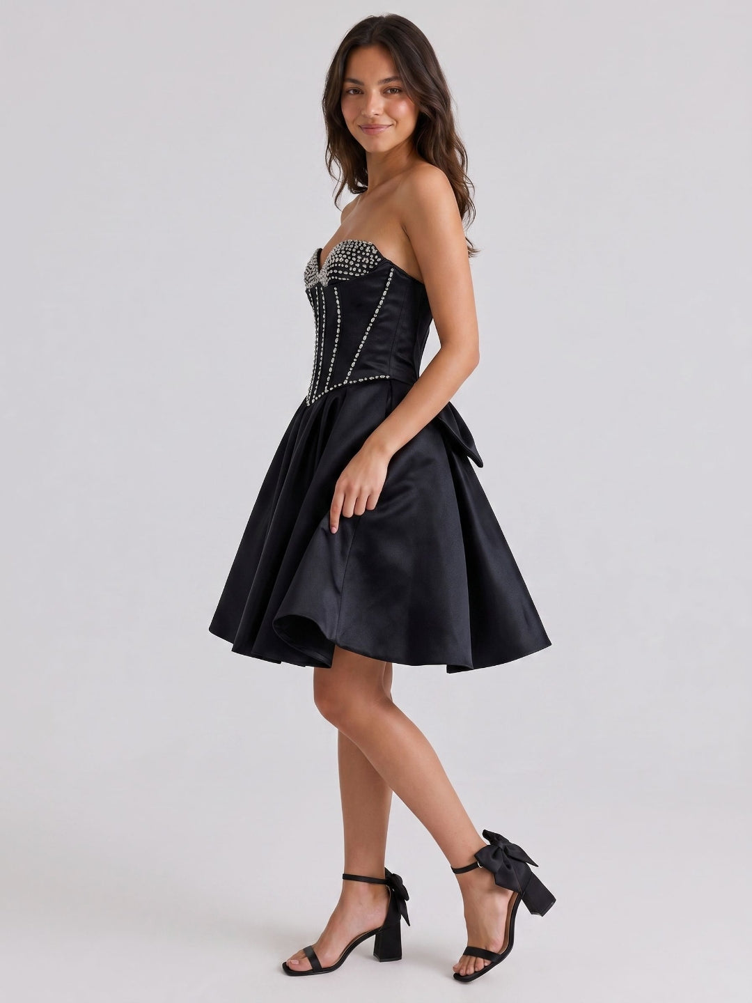Black Matte Satin A-Line Sweetheart Short Homecoming Dress with Beading - Curvevia