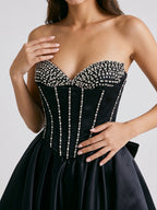 Black Matte Satin A-Line Sweetheart Short Homecoming Dress with Beading - Curvevia