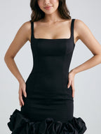 Black Matte Satin Sheath Square Neck Backless Short Homecoming Dress - Curvevia