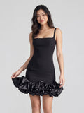 Black Matte Satin Sheath Square Neck Backless Short Homecoming Dress - Curvevia
