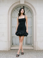Black Matte Satin Sheath Square Neck Backless Short Homecoming Dress - Curvevia