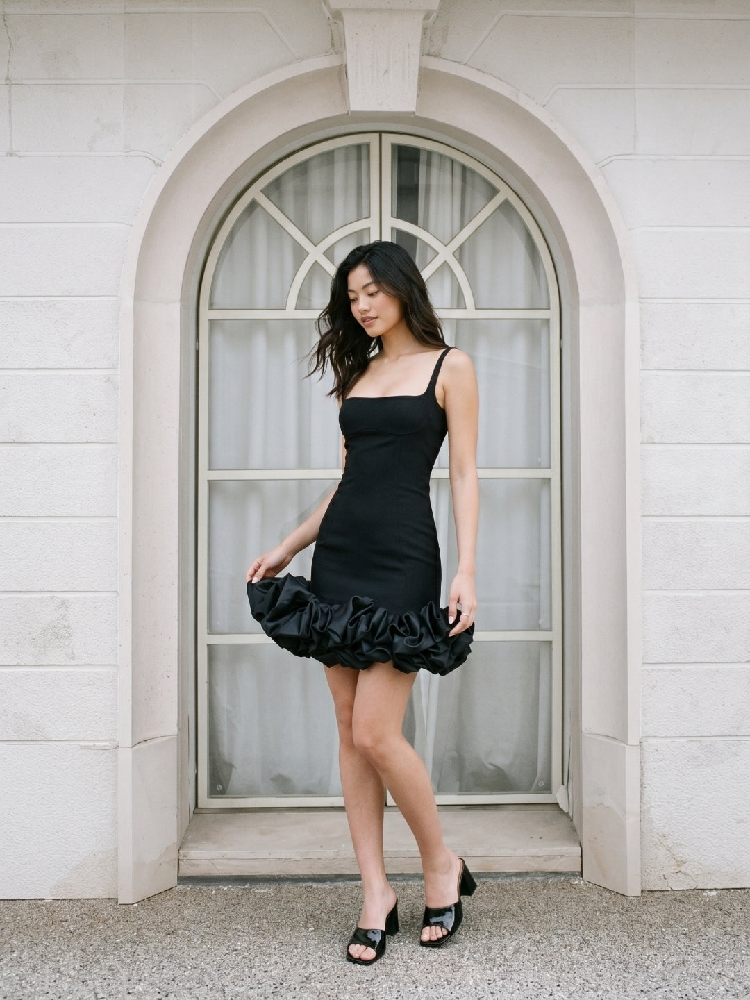 Black Matte Satin Sheath Square Neck Backless Short Homecoming Dress - Curvevia