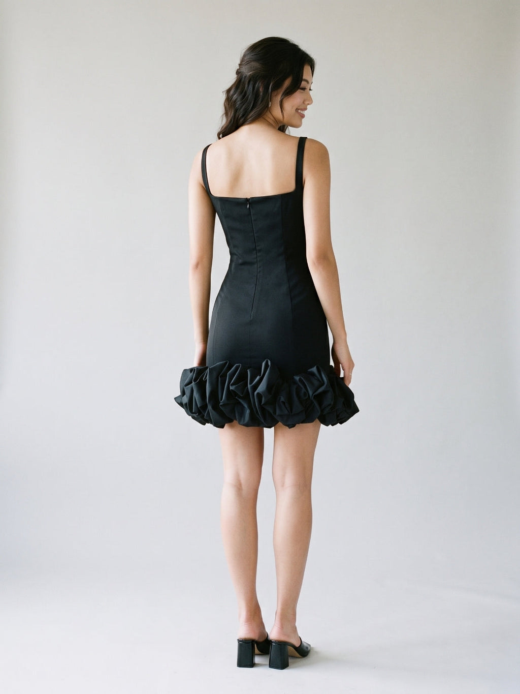 Black Matte Satin Sheath Square Neck Backless Short Homecoming Dress - Curvevia
