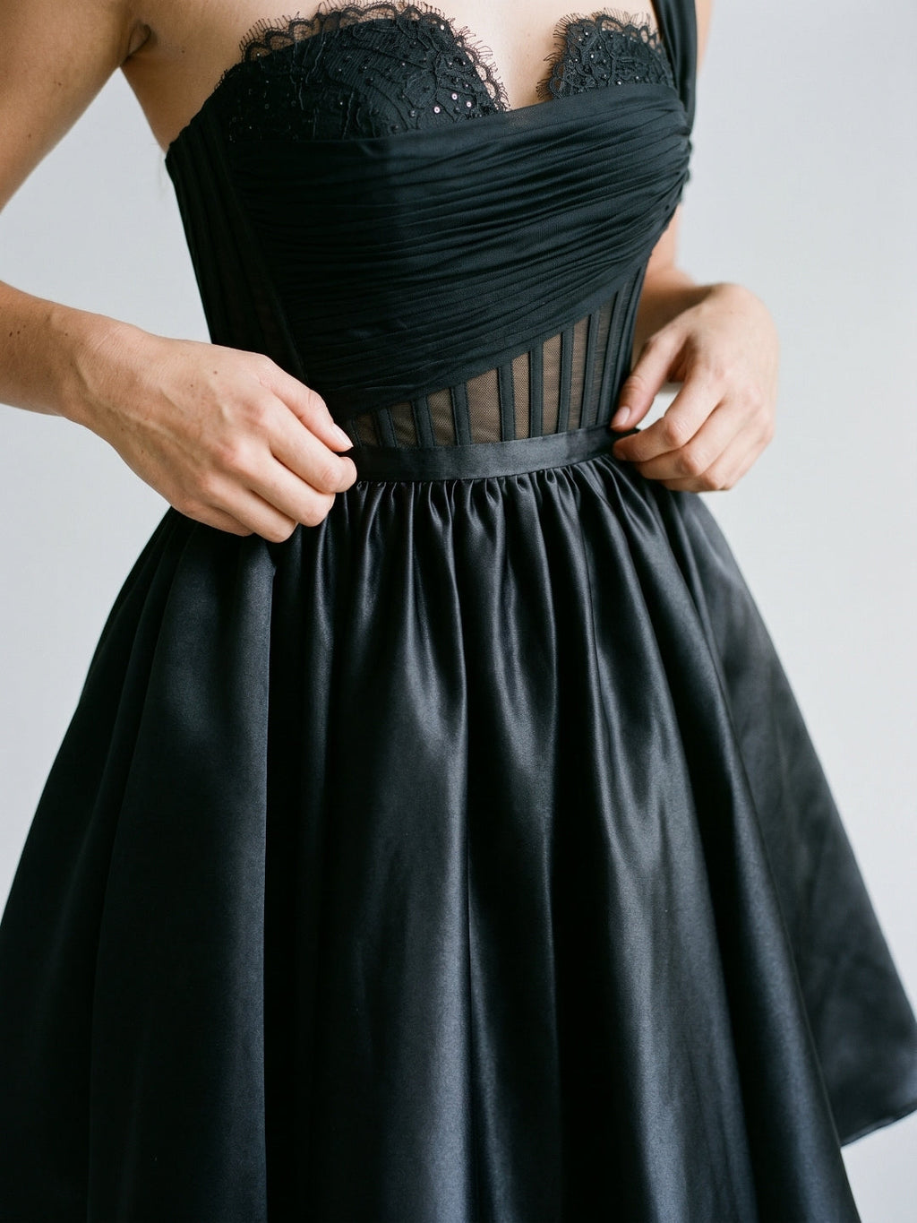 Black Satin A-Line One Shoulder Back Zip Short Homecoming Dress with Pleating - Curvevia