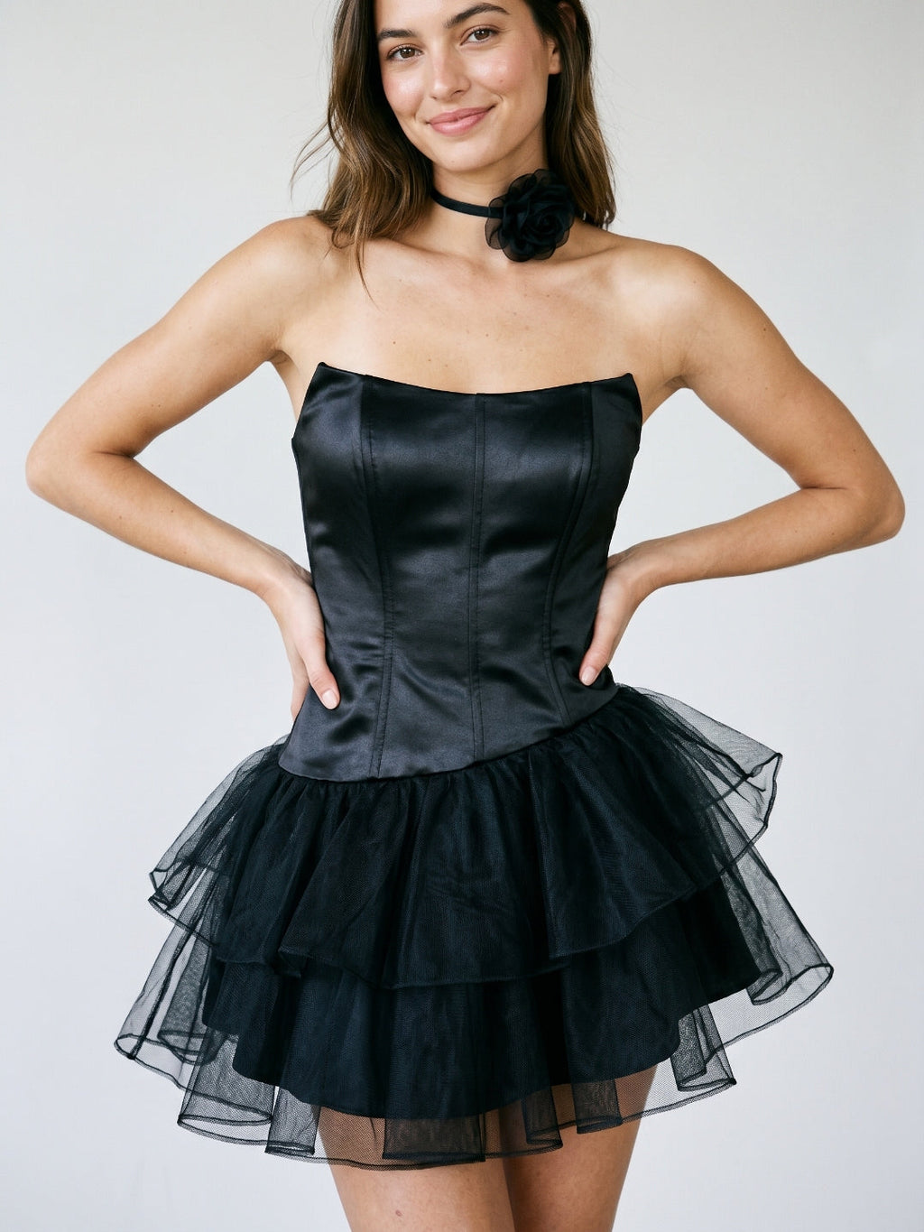 Black Satin A-Line Straight Neck Backless Short Homecoming Dress with Cascading Ruffles - Curvevia