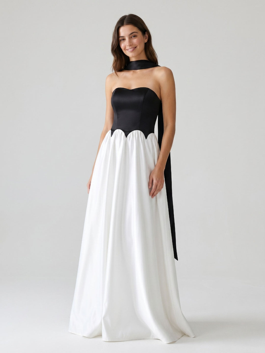 Black Satin A-Line Sweetheart Back Zip Floor-Length Dress - Curvevia