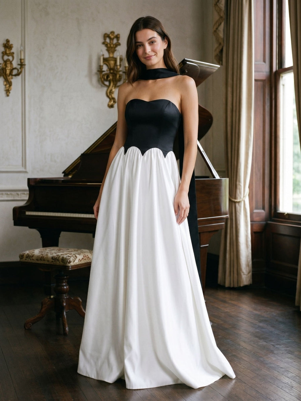 Black Satin A-Line Sweetheart Back Zip Floor-Length Dress - Curvevia