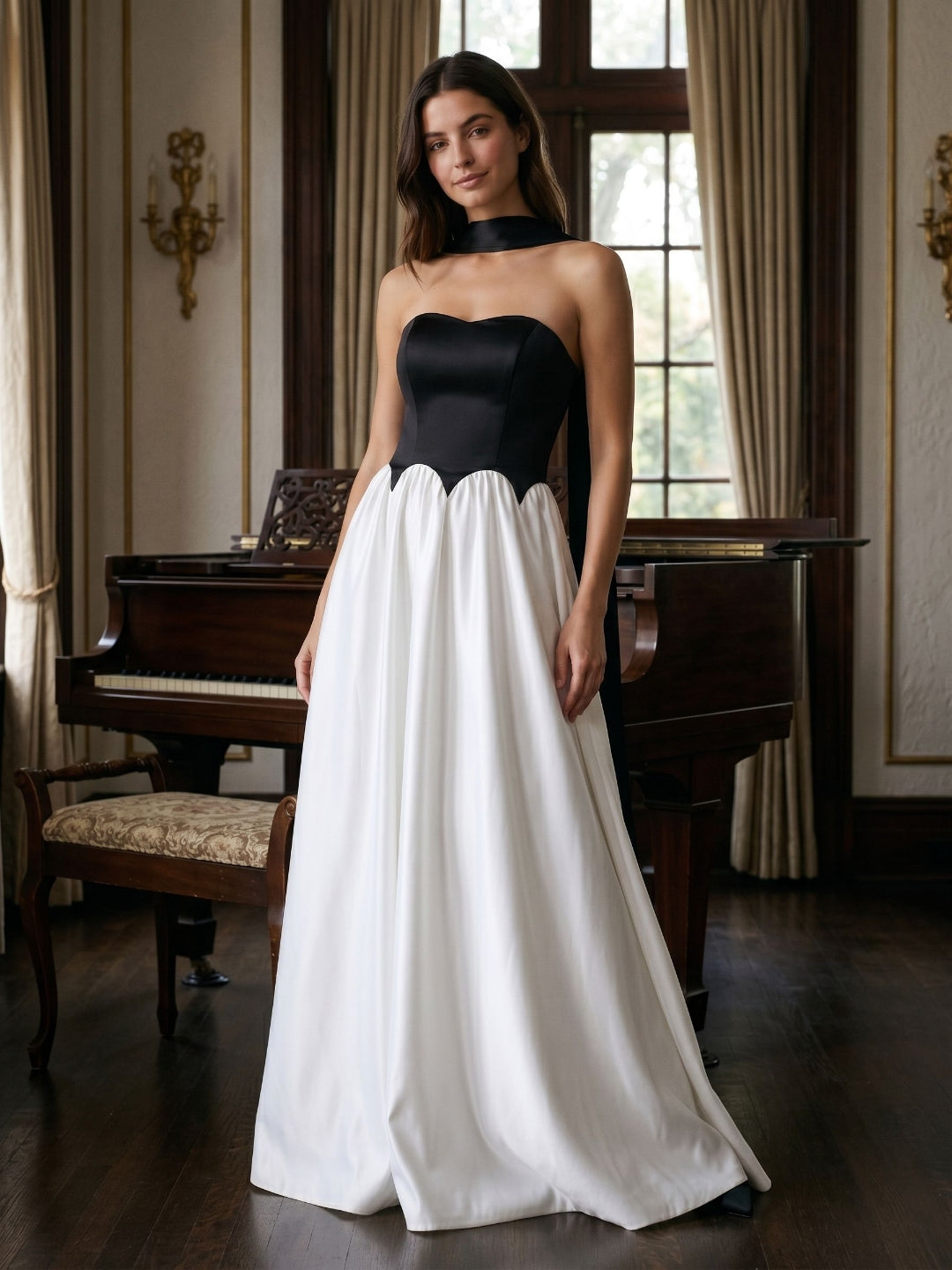 Black Satin A-Line Sweetheart Back Zip Floor-Length Dress - Curvevia