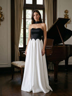 Black Satin A-Line Sweetheart Back Zip Floor-Length Dress - Curvevia