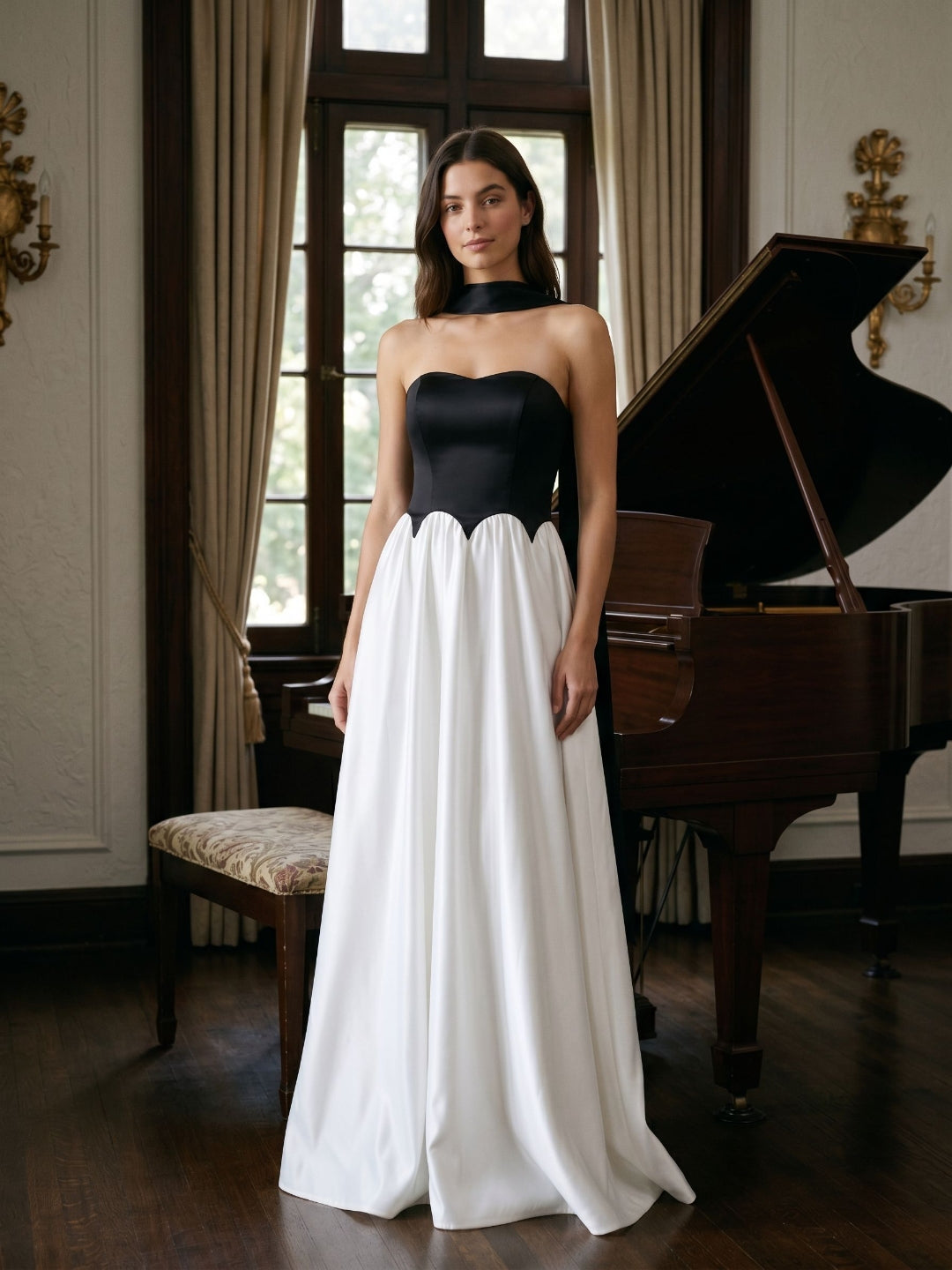 Black Satin A-Line Sweetheart Back Zip Floor-Length Dress - Curvevia