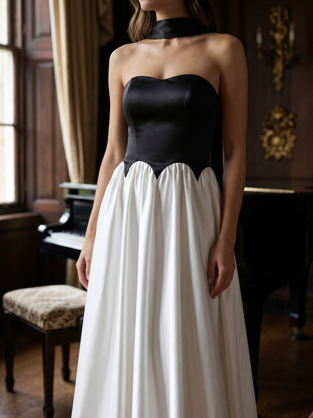 Black Satin A-Line Sweetheart Back Zip Floor-Length Dress - Curvevia