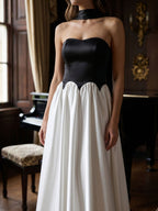 Black Satin A-Line Sweetheart Back Zip Floor-Length Dress - Curvevia