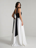 Black Satin A-Line Sweetheart Back Zip Floor-Length Dress - Curvevia