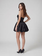 Black Satin A-Line Sweetheart Backless Short Homecoming Dress with Pleating - Curvevia