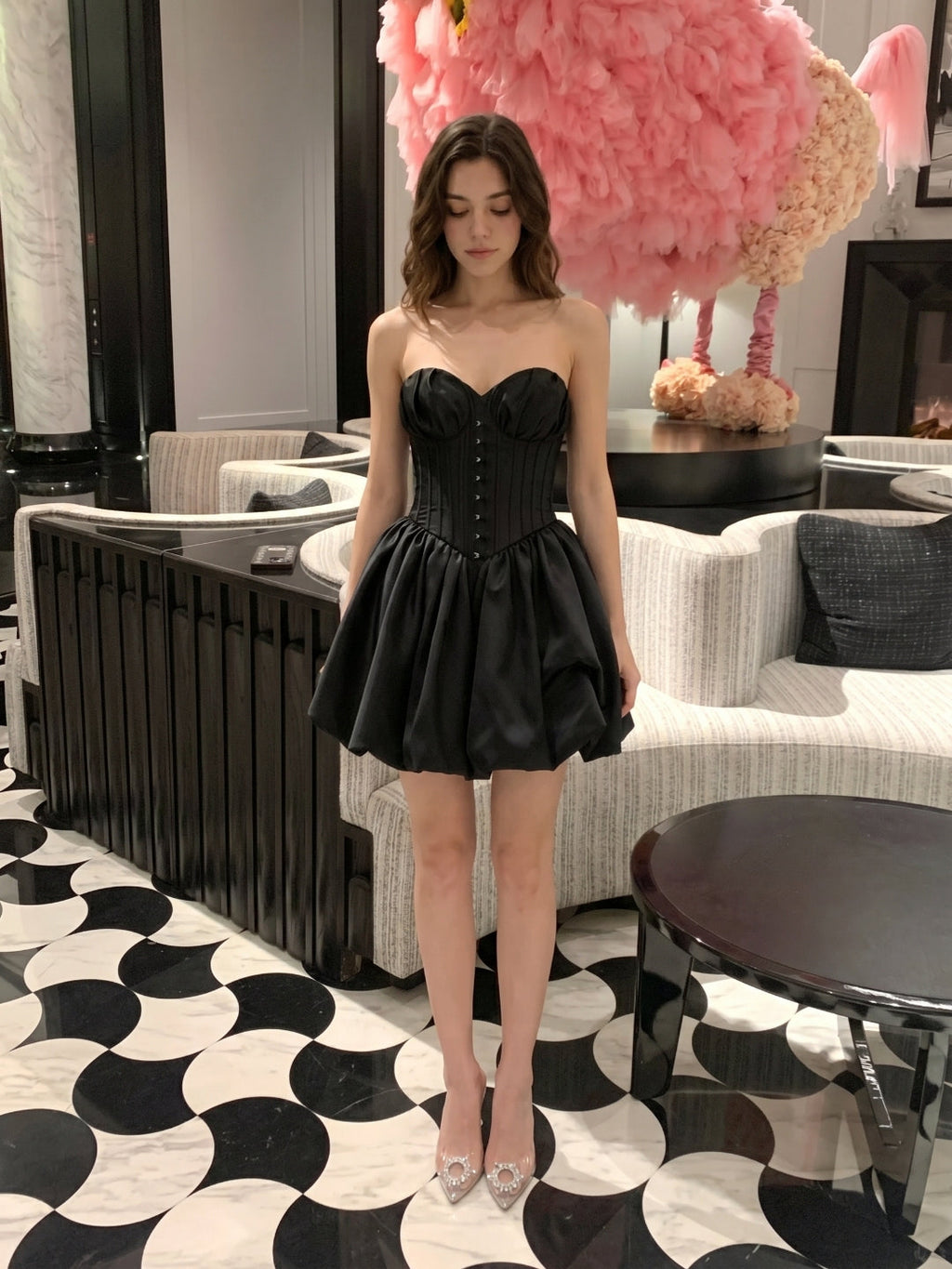Black Satin A-Line Sweetheart Backless Short Homecoming Dress with Pleating - Curvevia