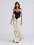 Black Satin Column V-Neck Corset Back Floor-Length Birthday Dress - Curvevia