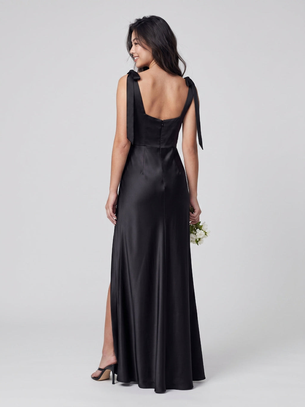 Black Satin Sheath Square Neck Backless Floor-Length Bridesmaid Dress - Curvevia