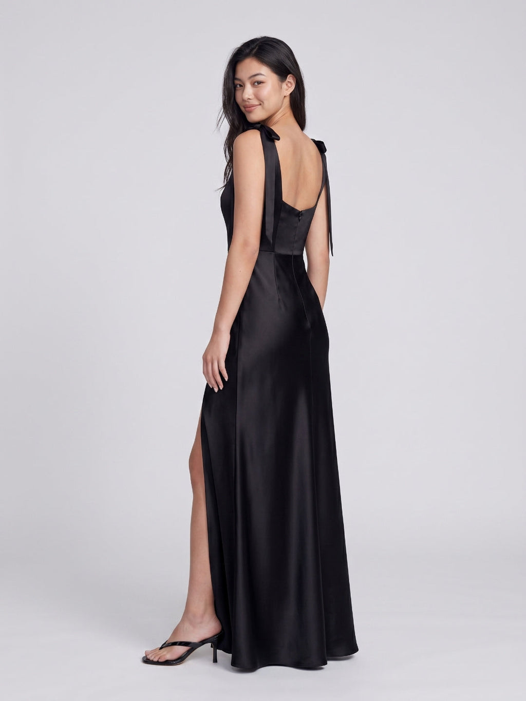 Black Satin Sheath Square Neck Backless Floor-Length Bridesmaid Dress - Curvevia