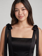 Black Satin Sheath Square Neck Backless Floor-Length Bridesmaid Dress - Curvevia