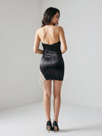 Black Satin Sheath Sweetheart Back Zip Short Homecoming Dress with Beading - Curvevia