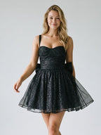 Black Sequin A-Line Sweetheart Backless Short Homecoming Dress with Bow - Curvevia