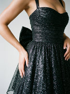 Black Sequin A-Line Sweetheart Backless Short Homecoming Dress with Bow - Curvevia
