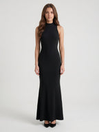 Black Stretch Knit Mermaid Scoop Neck Backless Floor-Length Bridesmaid Dress - Curvevia